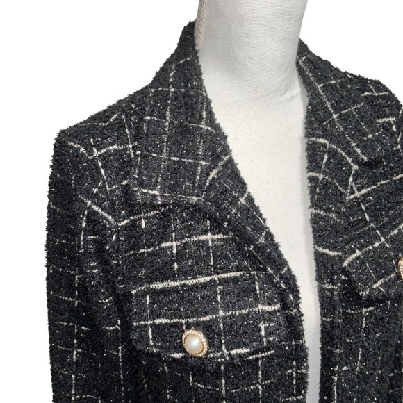 Evolutionary Tweed Cropped Jacket Pearl Button Black/White Plaid | Large - Picture 3 of 8